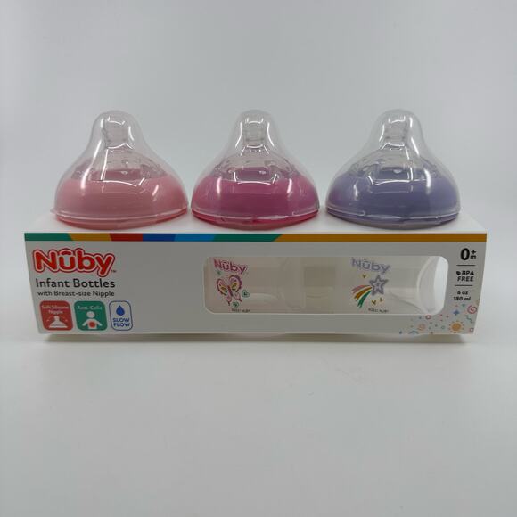 Nuby 3-Pack Infant Feeding Bottles Breast Size Silicone Nipple (0+ Months 6oz) - Picture 3 of 4